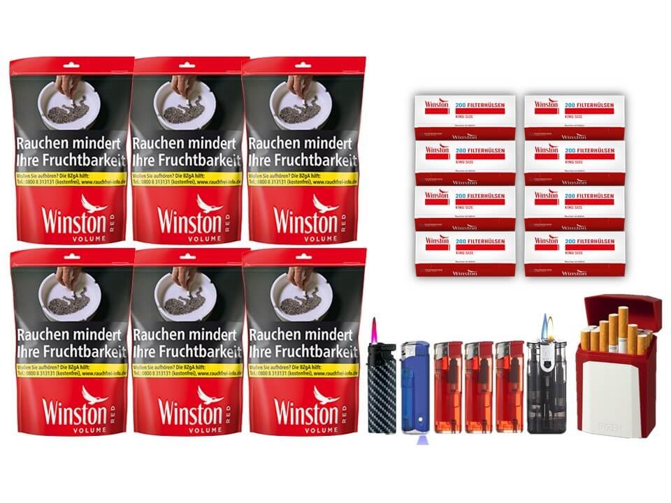 Winston Red 6 x 125g mit 1600 King Size Filterhülsen