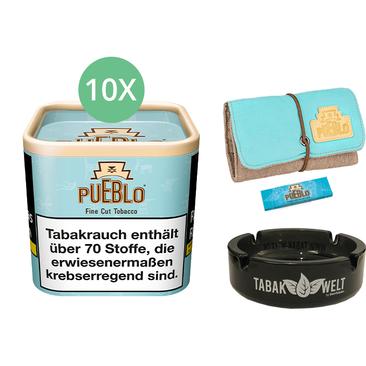 10 x Pueblo Blue 100g mit Pueblo Tabaktasche und Aschenbecher