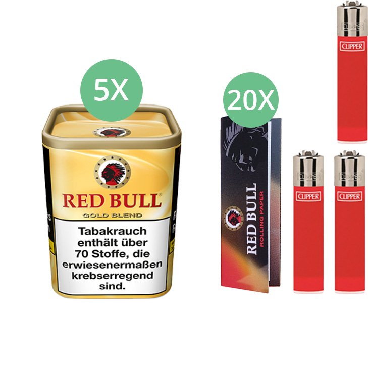 Red Bull Gold Blend 5 x 120g mit Rolling Paper