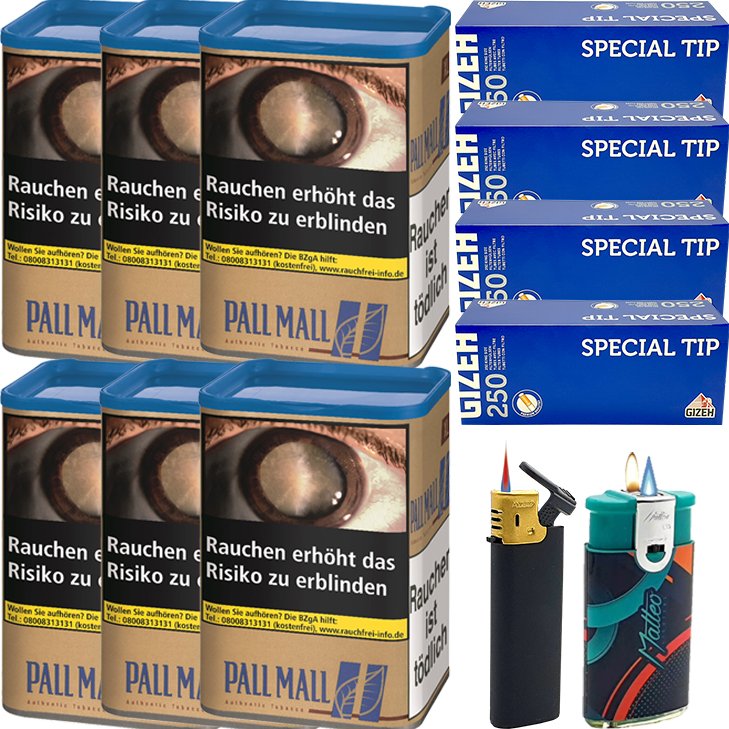 Pall Mall Authentic Blue 6 x 55g mit 1000 King Size Hülsen