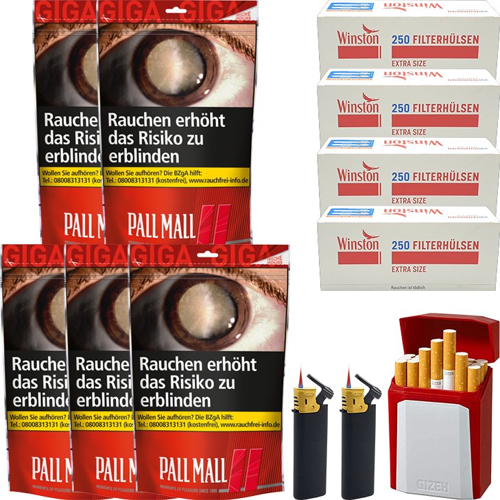 Pall Mall Red 5 x 110g mit 1000 Extra Size Hülsen