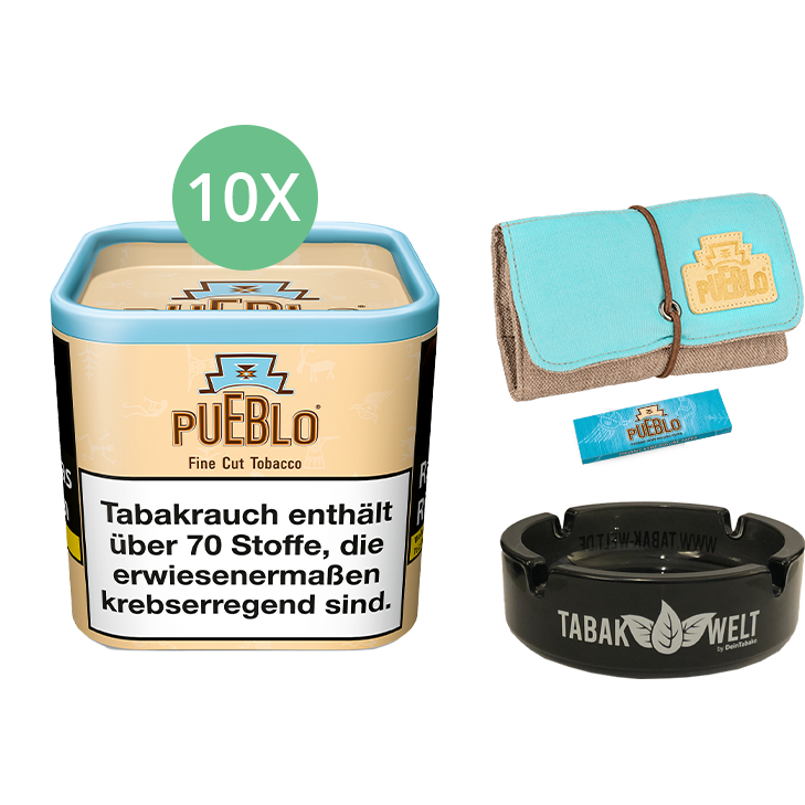 10 x Pueblo Classic 100g mit Pueblo Tabaktasche und Aschenbecher