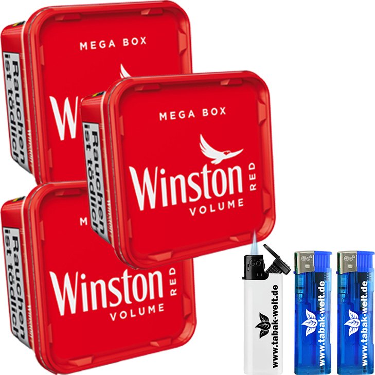 Winston Mega Box 3 x 125g mit 2 x Duo Feuerzeuge