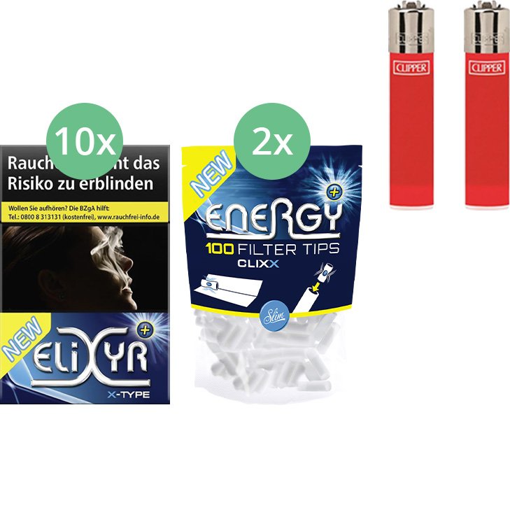 Elixyr Plus X-Type Zigaretten 10 x 20 Stück + 200 Energy Filter Tips Clixx