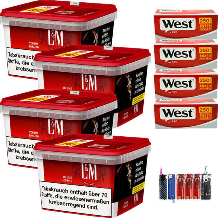 L&M Red Mega Box 4 x 185g mit 1000 Special Size Hülsen