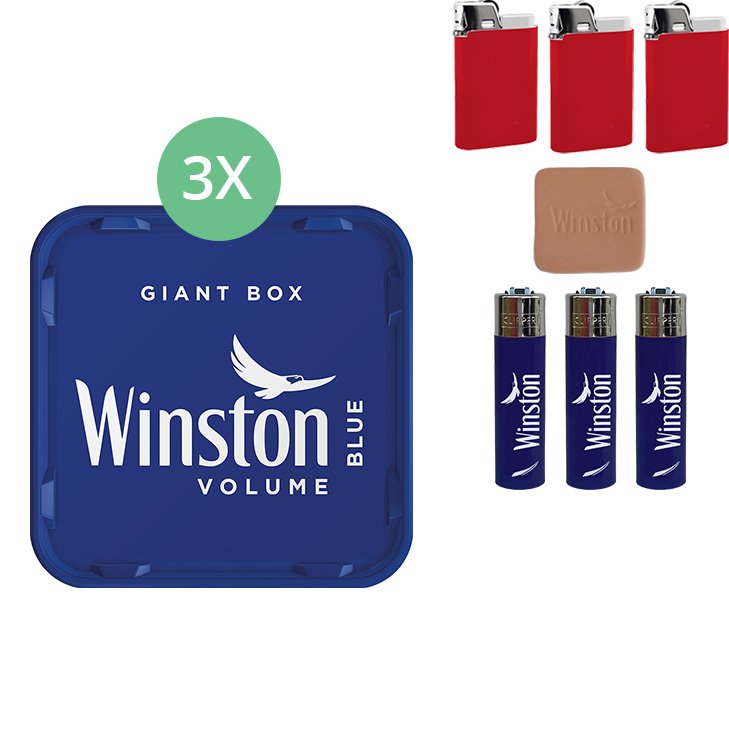 Winston Giant Box Blue 3 x 245g mit Feuerzeugen