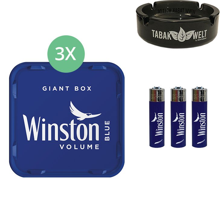 Winston Giant Box Blue 3 x 245g mit Glasaschenbecher