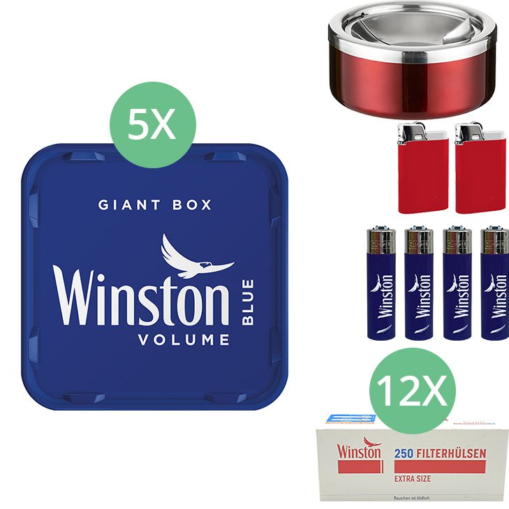 Winston Giant Box Blue 5 x 245g mit 3000 Extra Size Hülsen