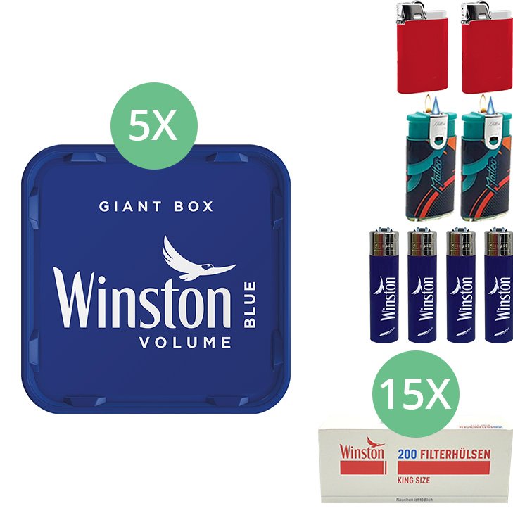 Winston Giant Box Blue 5 x 230g mit 3000 King Size Hülsen