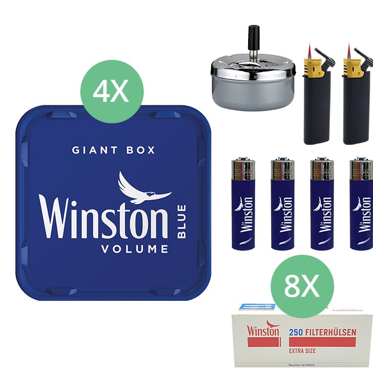 Winston Giant Box Blue 4 x 245g mit 2000 Extra Size Hülsen