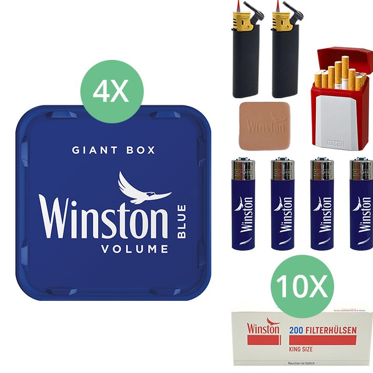 Winston Giant Box Blue 4 x 245g mit 2000 King Size Hülsen
