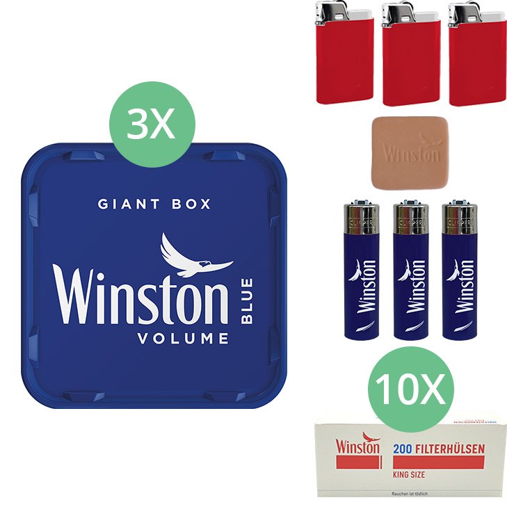 Winston Giant Box Blue 3 x 230g mit 2000 King Size Hülsen