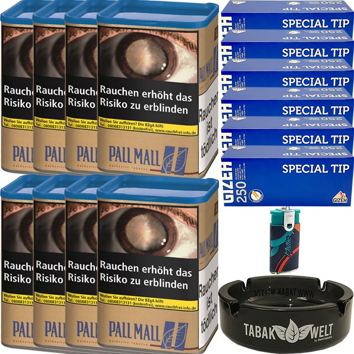 Pall Mall Authentic Blue 8 x 55g mit 1500 King Size Hülsen
