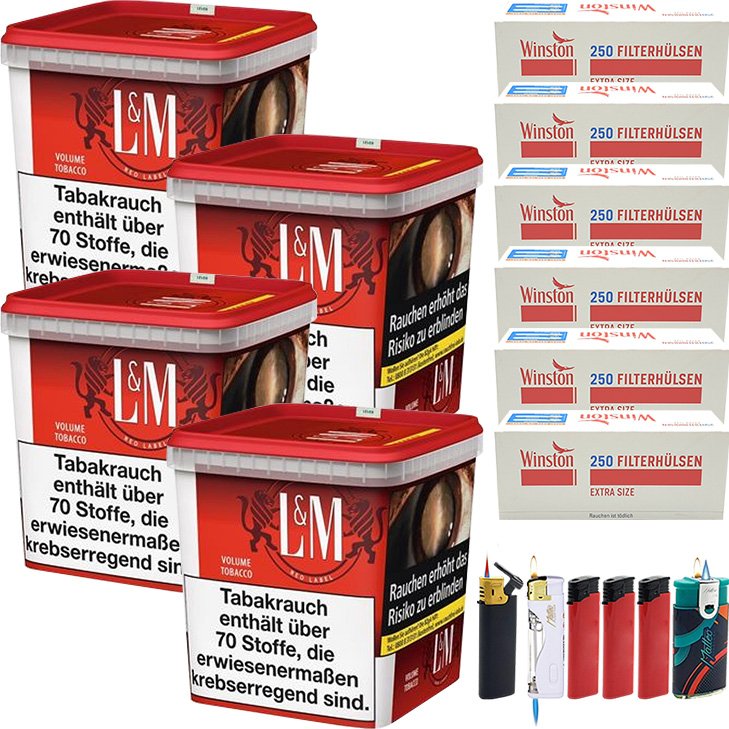 L&M Red Super Box 4 x 245g mit 1500 Extra Size Filterhülsen