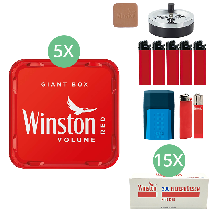 Winston Giant Box 5 x 230g Volumentabak 3000 Winston Filterhülsen Uvm.