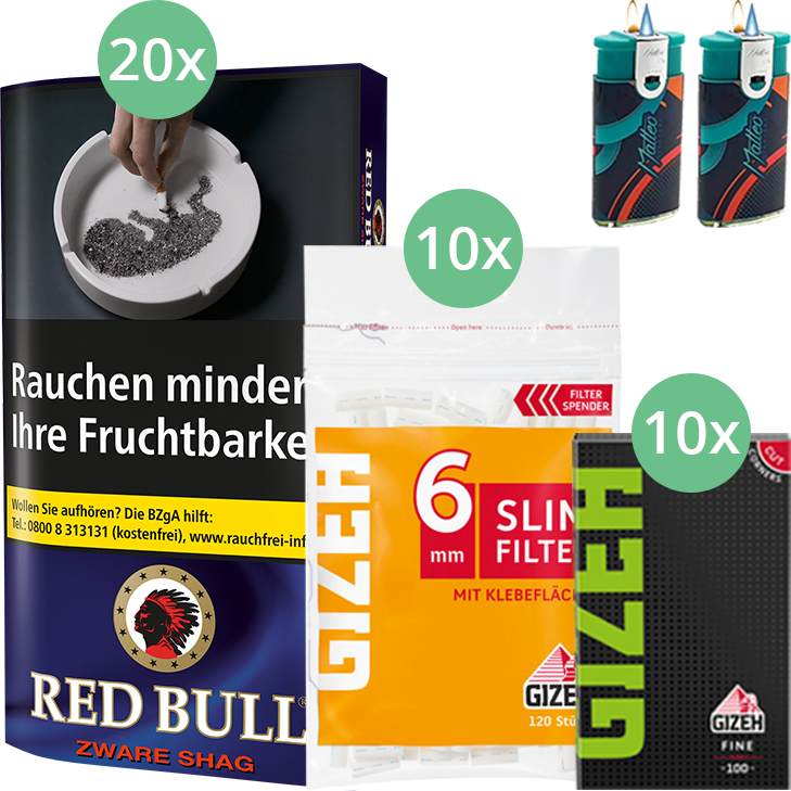Red Bull Zware Shag 20 x 40g mit Gizeh Blättchen und Filter