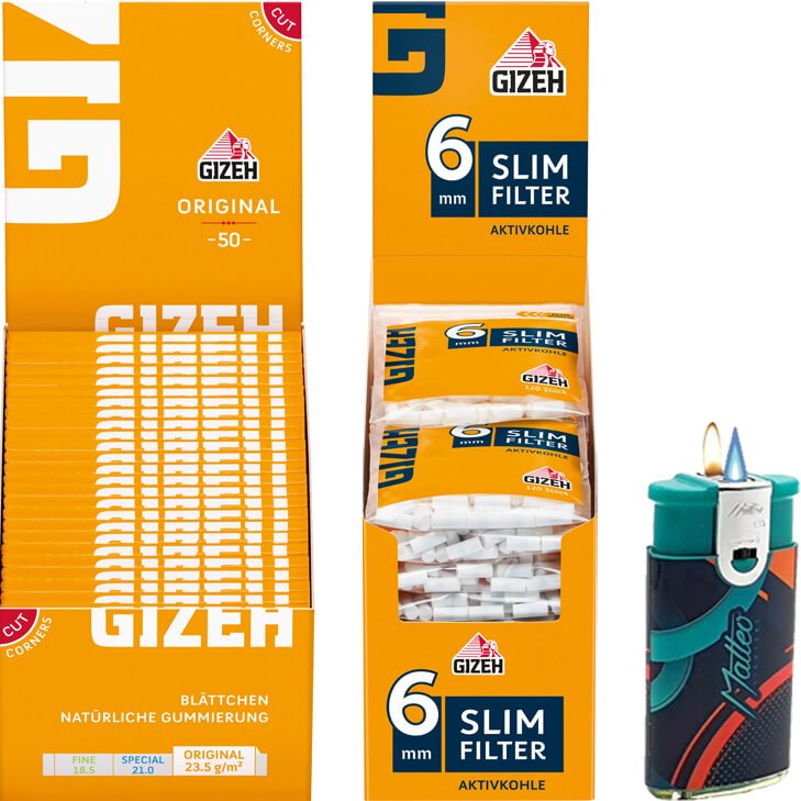 Gizeh Original mit Gizeh Slim Filter Aktivkohle 6 mm
