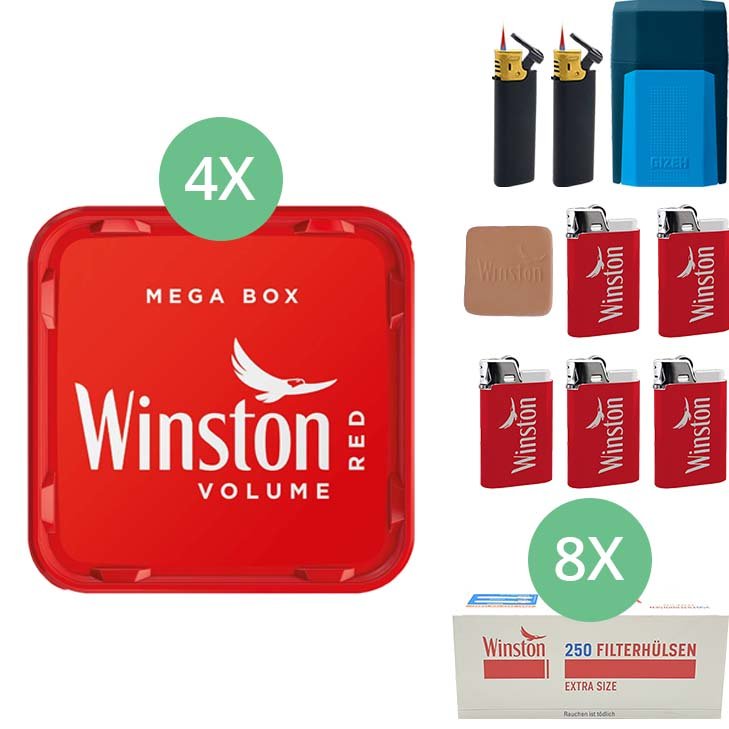 Winston Mega Box 4 x 140g mit 2000 Extra Size Hülsen