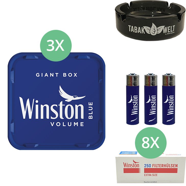 Winston Giant Box Blue 3 x 245g mit 2000 Extra Size Hülsen