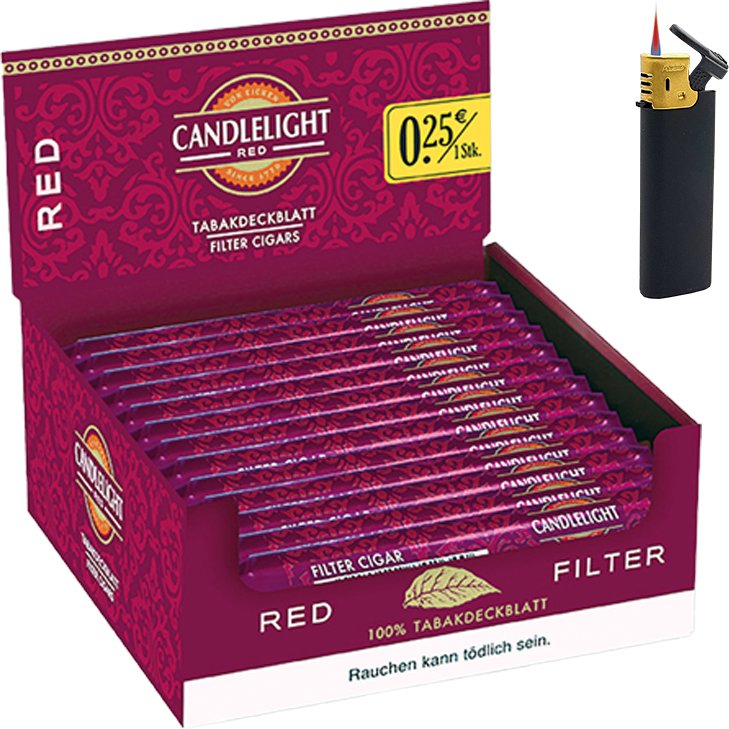 Candlelight Red / Rot 1 x 50 Zigarren mit Sturmfeuerzeug