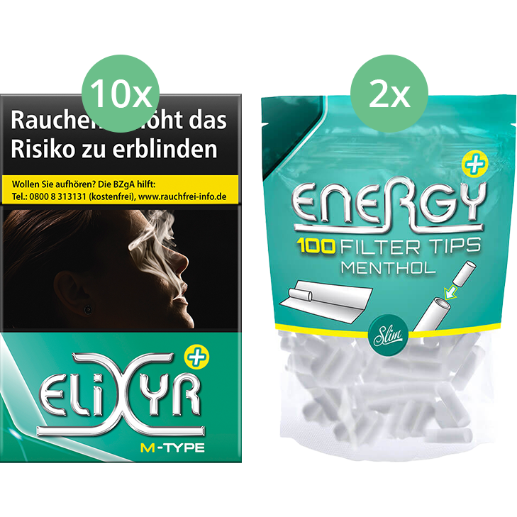 Elixyr Plus Zigaretten 10 x 20 + 200 Energy Menthol Filter Tips