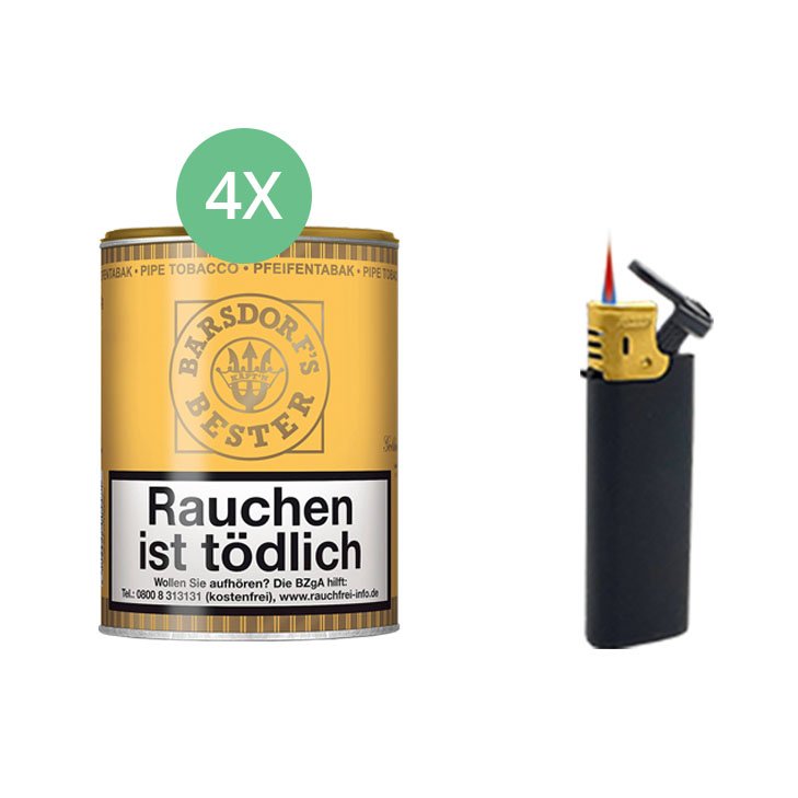 Barsdorf´s Bester Honey & Rum / Gold 4 x 160g Pfeifentabak mit Sturmfeuerzeug