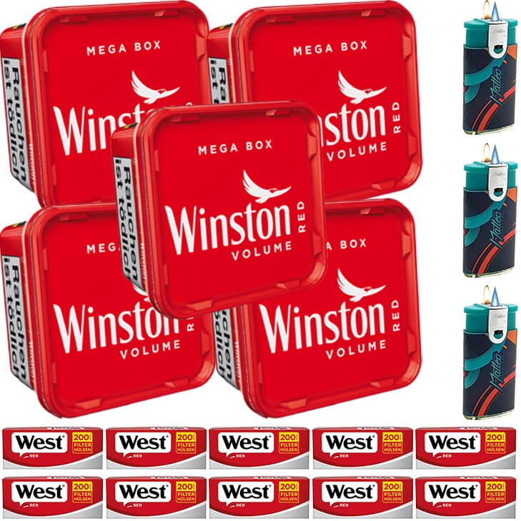 Winston Mega Box 5 x 125g mit 2000 King Size Hülsen
