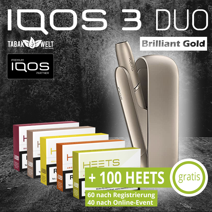 IQOS™ 3 DUO Starterkit Brilliant Gold + 100 Heets
