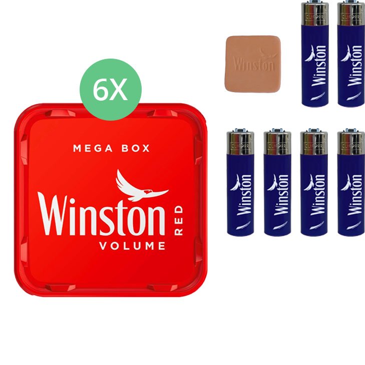 Winston Mega Box 6 x 140g mit Clipper Feuerzeugen