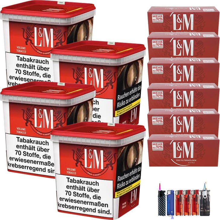 L&M Red Super Box 4 x 310g mit 1500 Extra Size Hülsen