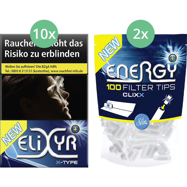 Elixyr Plus X-Type Zigaretten 10 x 20 + 200 Energy Filter Tips Clixx