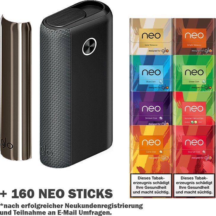 glo hyper+ UNIQ Schwarz Starter Kit + Gratis neo Sticks