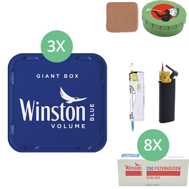Winston Giant Box Blue 3 x 245g mit 2000 Extra Size Hülsen