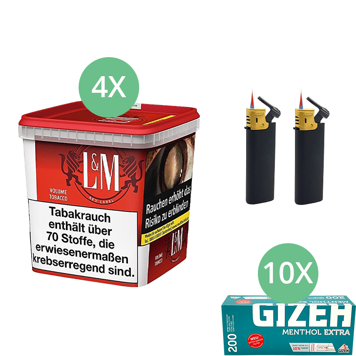 L&M Volume Tobacco Red 4 x 310 g mit 2000 Menthol Hülsen