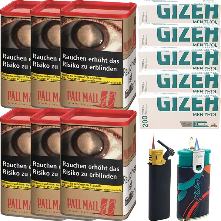 Pall Mall Authentic Red 6 x 55g mit 1000 Menthol King Size Hülsen