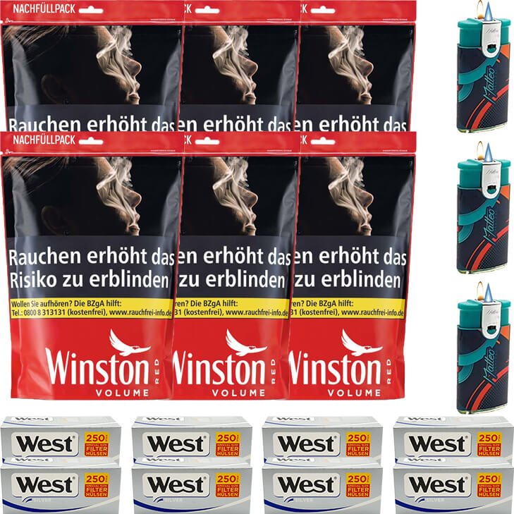 Winston Red 6 x 110g mit 2000 Silver Special Size Hülsen