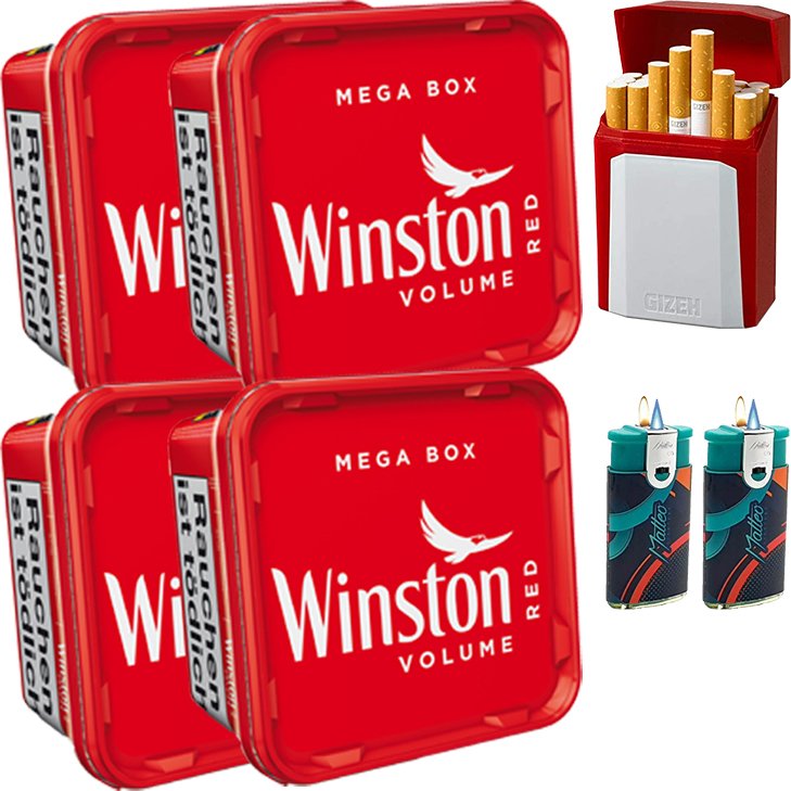 Winston Mega Box 4 x 155g mit 2 x Duo Feuerzeuge - Etui